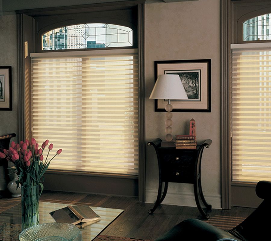 crestron horizontal shades with morning light